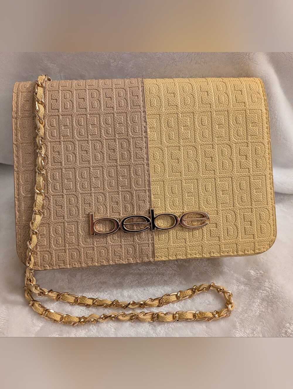 Two-Tone Embossed Crossbody Bag with Gold Chain